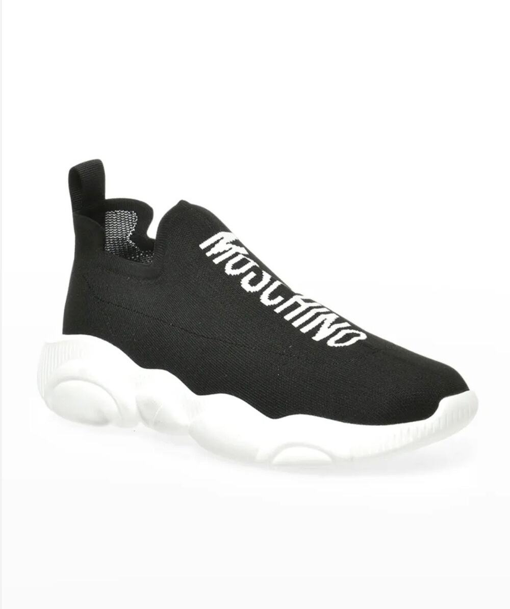 Moschino Couture Stretch Fabric Black Knit Slip On Sneakers Women's Size 39